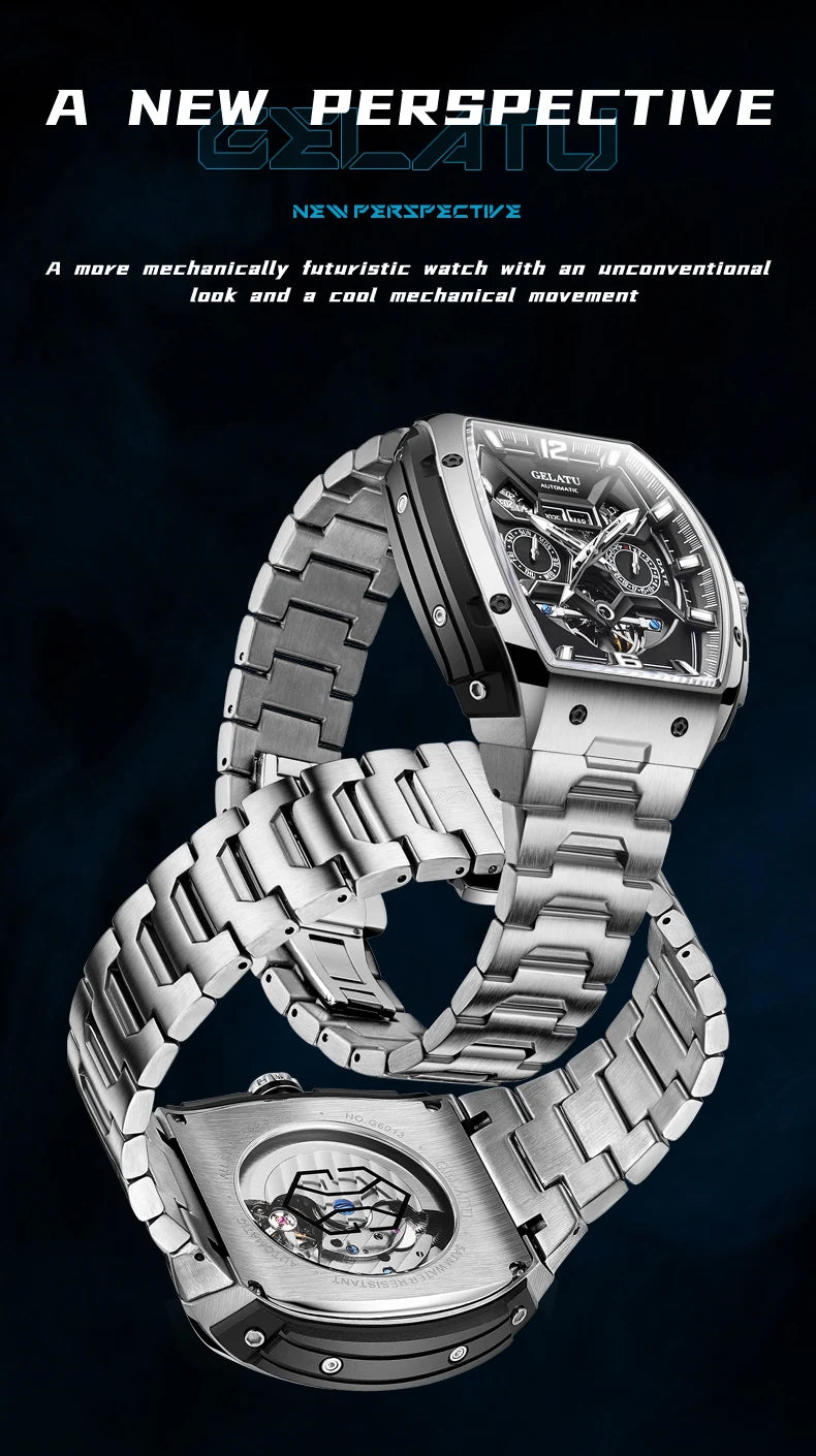 GELATU 6013 Luxury Men Hollow Automatic Mechanical Watch Waterproof Multi functional Original Men Watch Formal Watch Reloj