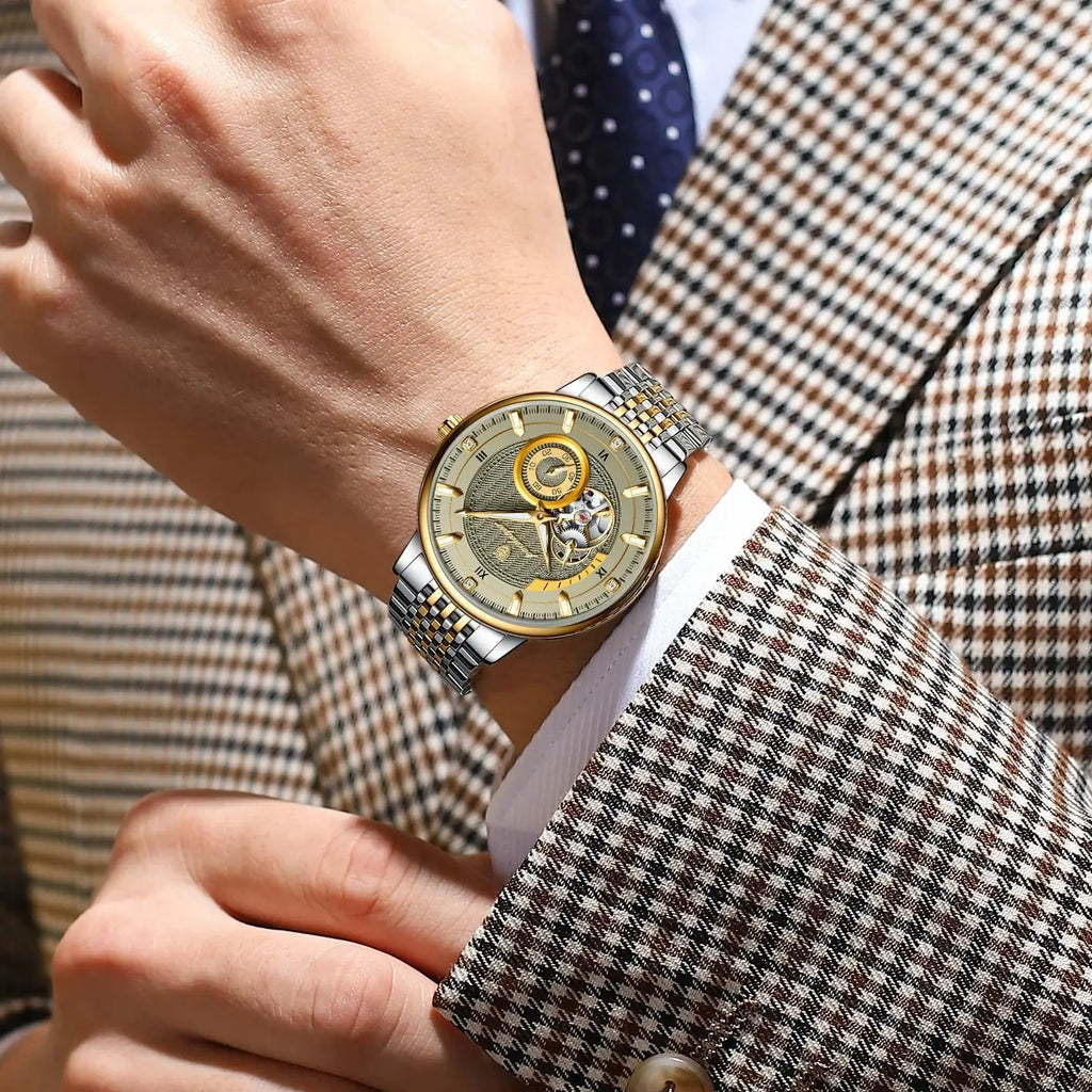 POEDAGAR Top Luxury Men Clock Luminous Hollow Tourbillon Automatic Man Wristwatch Mechanical Stainless Steel Men's Watches Reloj