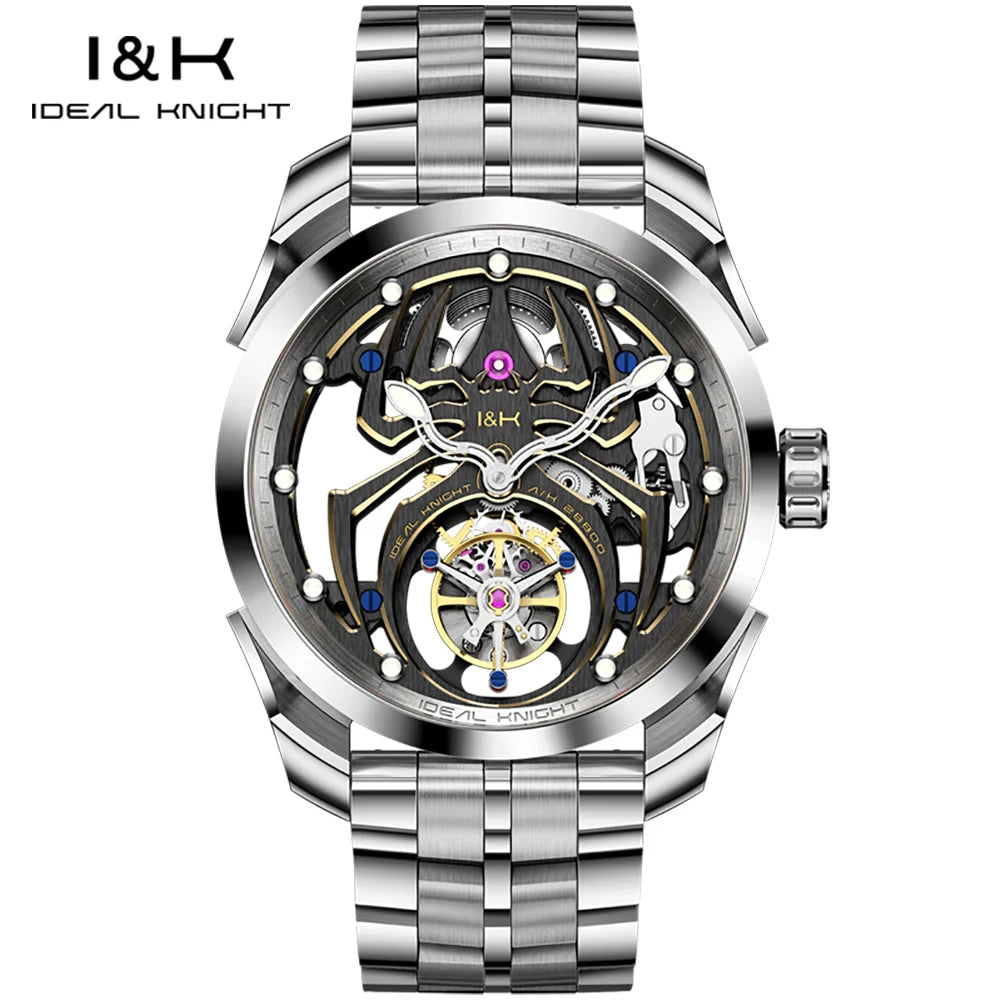 IDEAL KNIGHT 6802 Automatic Watch For Men Hollow Skeleton Mechanical Wristwatch Waterproof Tourbillon Man Watch Sapphire Mirror