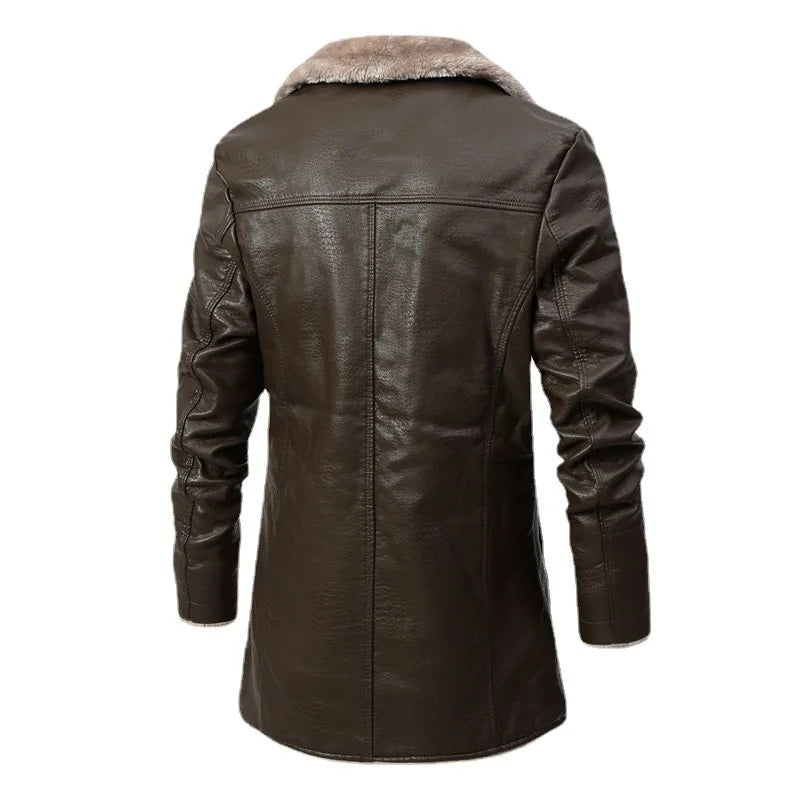 Faux Leather Jacket Vintage Fur Collar Motorcycle Leather Windbreak Coat Men Business Leather Blazers High Quality Jacket Men