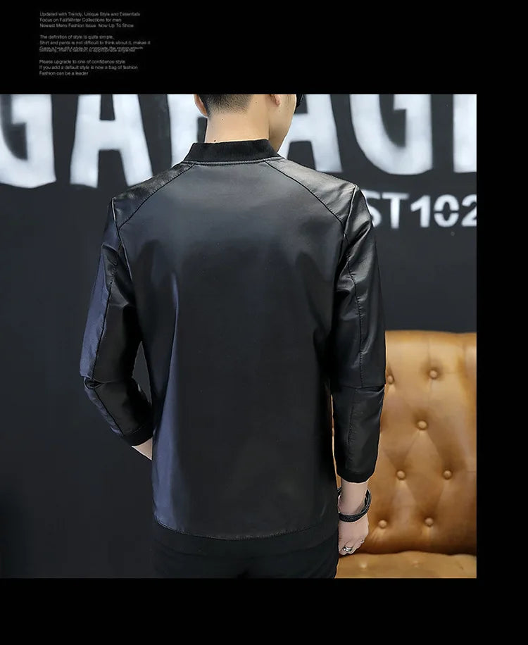 2025 Men's Leather Jacket Slim Fit Casual Men's Jacket Autumn Men's PU Leather Jacket Men's Korean Style Trendy Simple