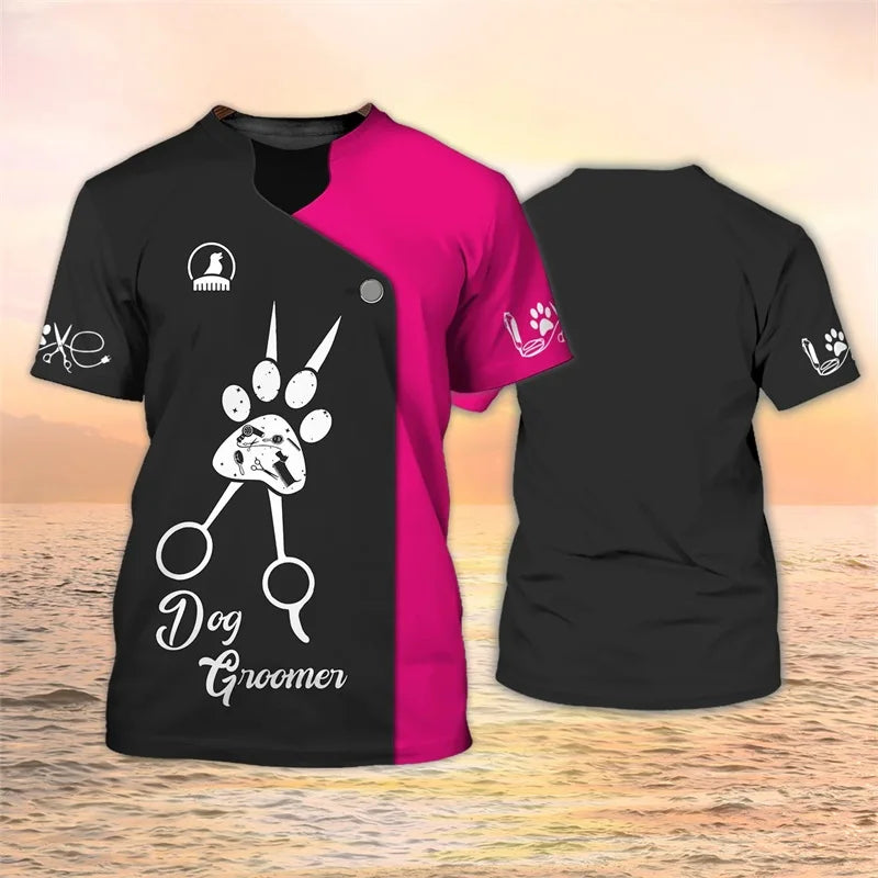 3D Print Pet Groomer Grapgic T-Shirts For Men Women Dog Cat Grooming Pattern Tee Tops Casual O-Neck Oversized TShirt Streetwear