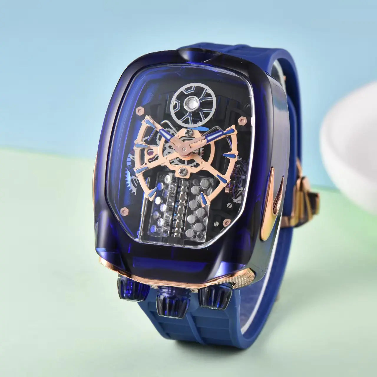 2025 new transparent waterproof men's quartz watch, unique hollow wine barrel shaped leisure watch