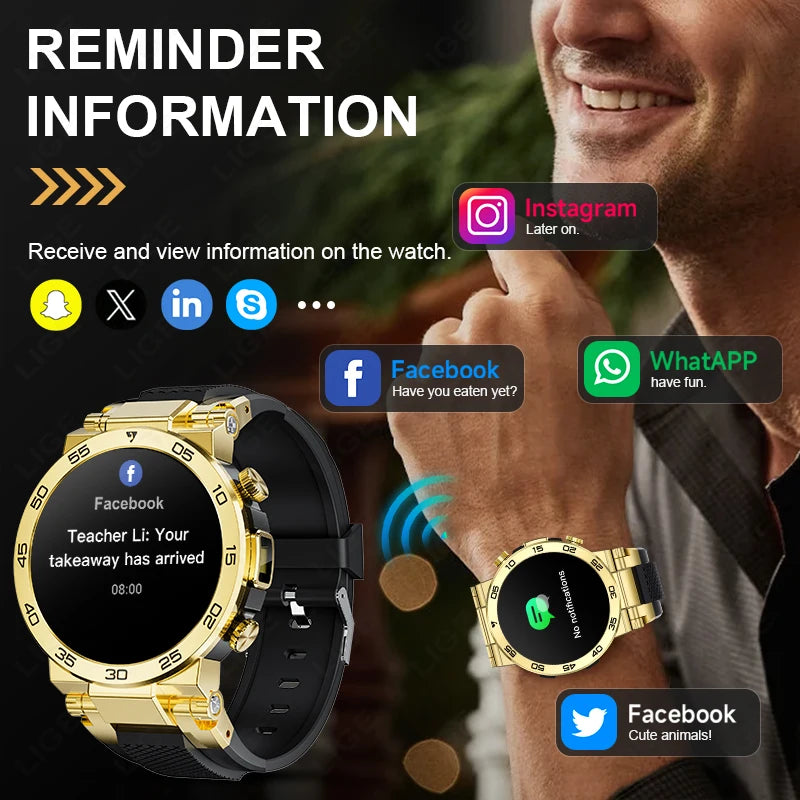 LIGE Fashion LED Flashlight Smart Watch For Men Custom Watch Face Bluetooth Call  Bracelet Sport Blood Oxygen Monitor Smartwatch