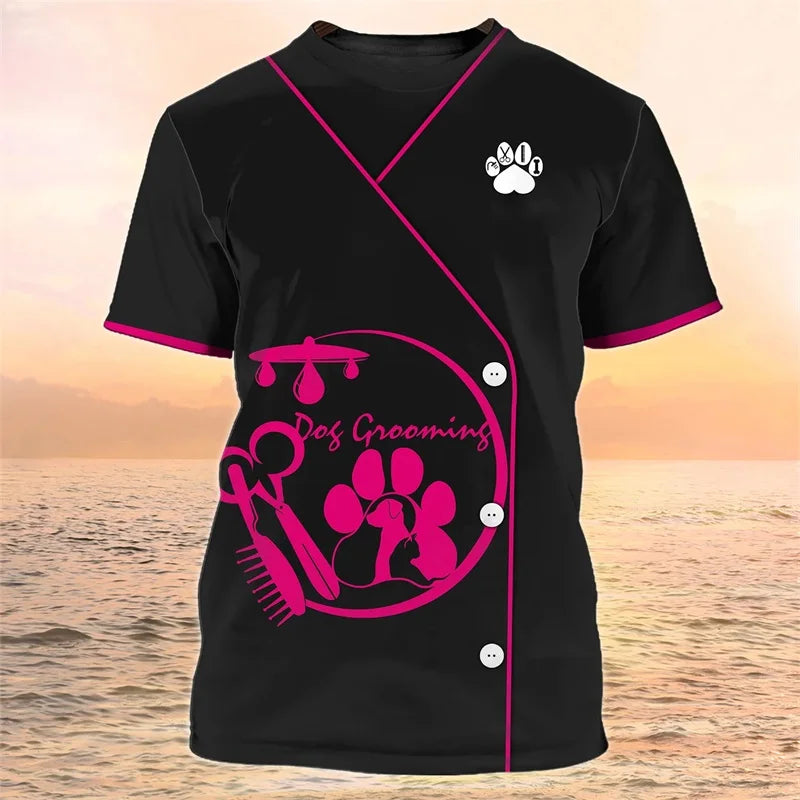 3D Print Pet Groomer Grapgic T-Shirts For Men Women Dog Cat Grooming Pattern Tee Tops Casual O-Neck Oversized TShirt Streetwear