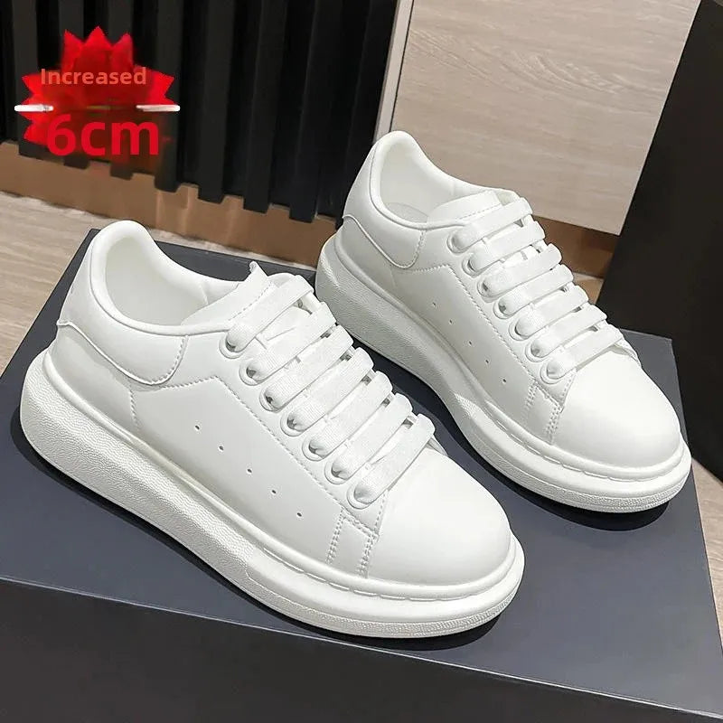 Men's Casual Leather Shoes Breathable Trendy Flat Sneakers Comfortable Spring Seasonal Flats Fashionable All-White Sneakers