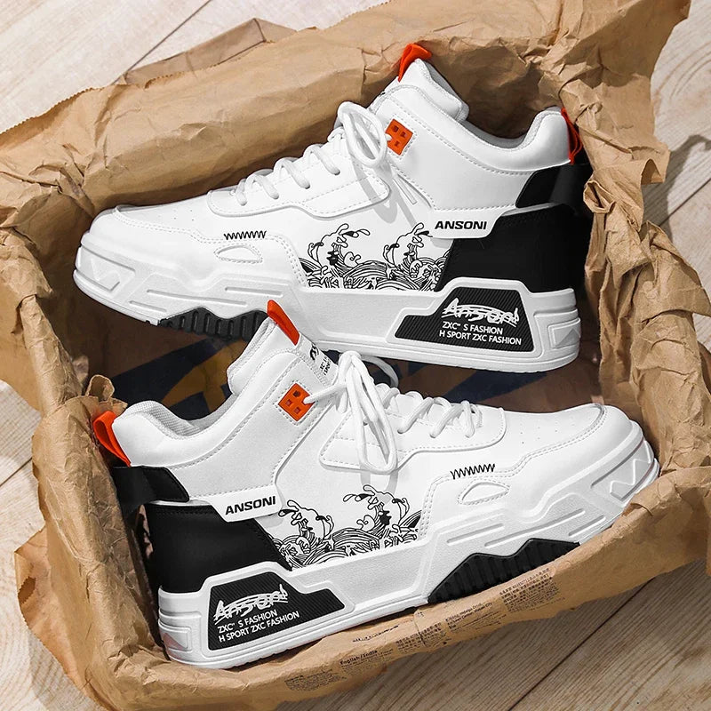 Men's High Top Sport Shoes Summer Autumn Original Versatile Heightening Casual Motion Putian Trendy Shoes round Toe Polyurethane