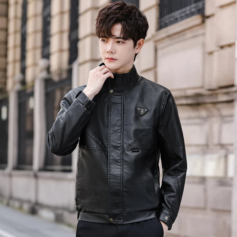 Luxury Fleece Lined Men's Faux Leather Jacket Brand Business Solid PU Leather Coat Male Autumn Winter Vintage Motorcycle Jackets