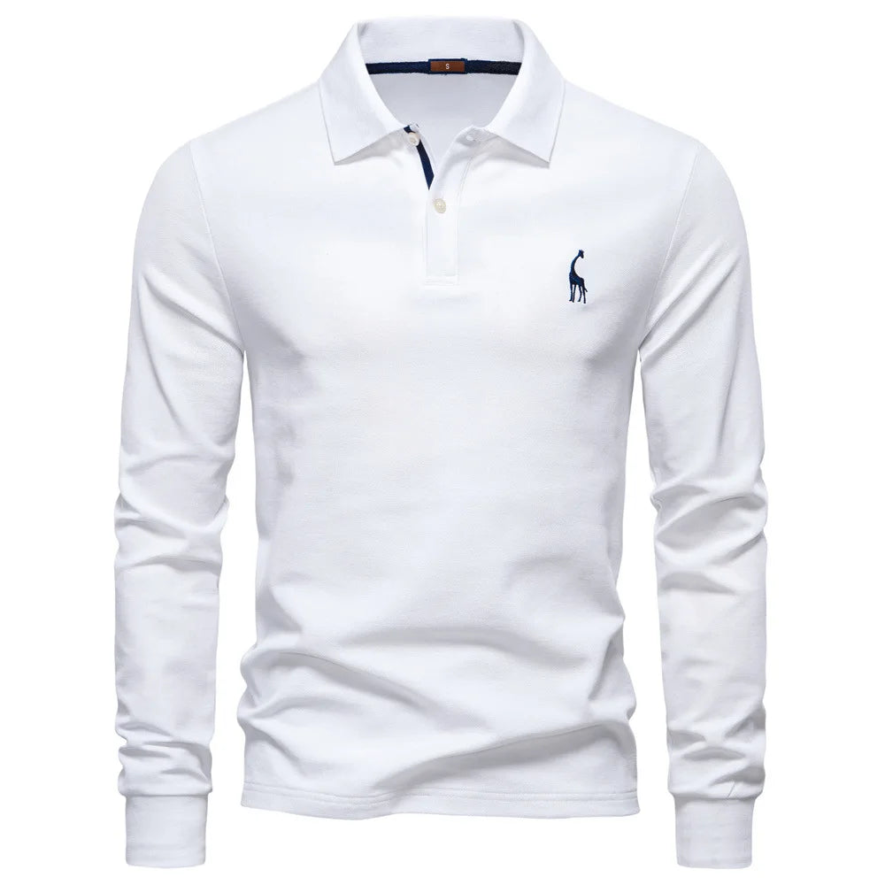 2025 Autumn Polo Shirt Men Embroidery Long Sleeve Cotton Rich Blend Breathable Polos Solid Color Business Golf Polo Shirts Male