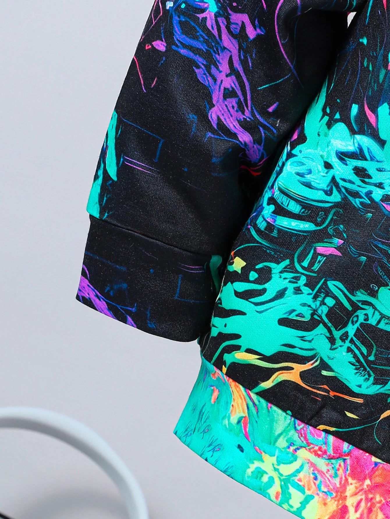 Boys' New Abstract Art Game Console Printed Hooded Sweatshirt Long-Sleeved Pants Two-Piece Autumn and Winter Suit Loose Casual Style