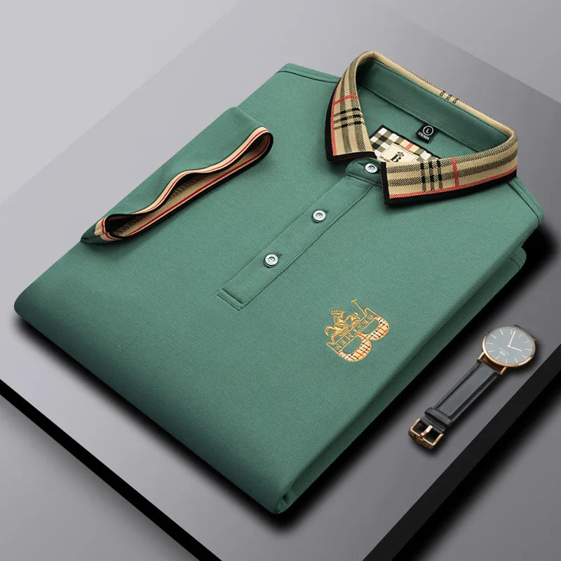 Men's brand high-quality summer textured embroidered polo shirt new solid color casual fashion breathable top