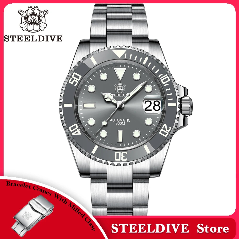 SD1953 Gray Dial Stainless Steel NH35 Watch Steeldive 40.5mm STEELDIVE Brand Sapphire Glass Men Diver Watches reloj hombre