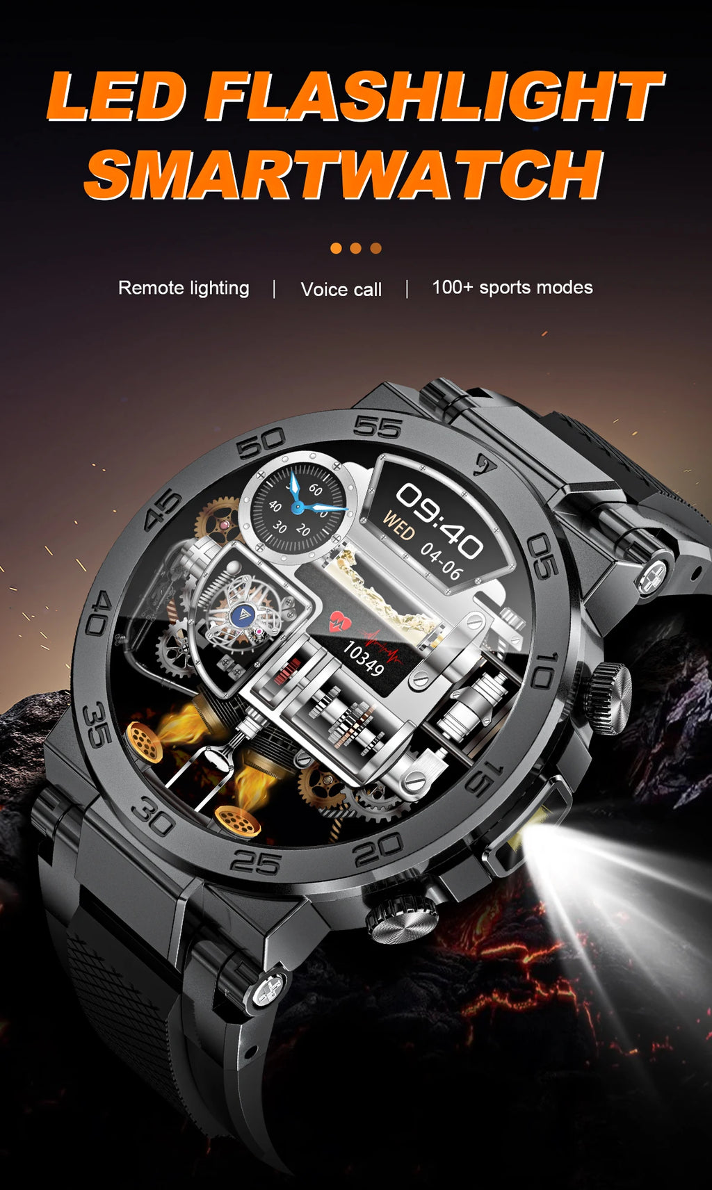 LIGE Fashion LED Flashlight Smart Watch For Men Custom Watch Face Bluetooth Call  Bracelet Sport Blood Oxygen Monitor Smartwatch