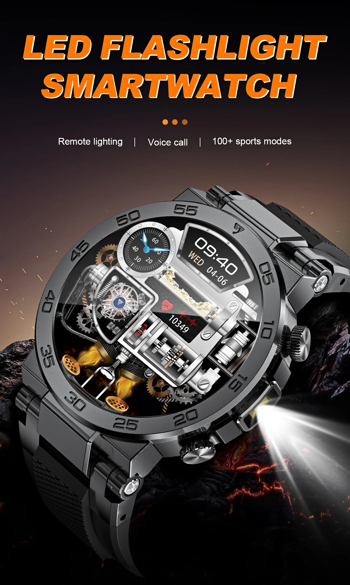 LIGE Fashion LED Flashlight Smart Watch For Men Custom Watch Face Bluetooth Call  Bracelet Sport Blood Oxygen Monitor Smartwatch