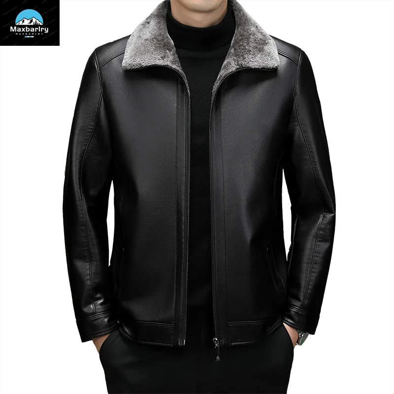 Leather Jacket Men's Winter Luxury Clothing Fur One-piece Thickened Biker Leather Jacket Men's Business Casual Warm Leather Coat