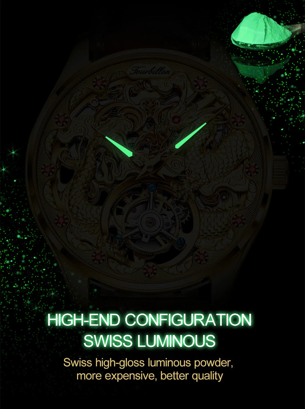 OUPINKE Tourbillon Mens Watch Luxury Automatic Mechanical Watches Skeleton Hollow Dragon Wristwatch Men
