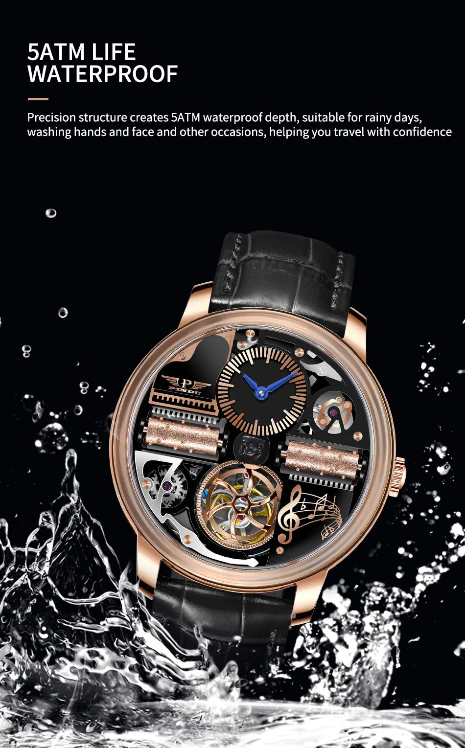 PINDU Watch New TOP Men Mechanical Watch Godfather Fashionable Classic Series 45.5MM Wristwatches Men M2791B