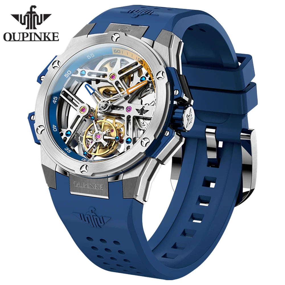 OUPINKE 8003 Real Tourbillon Watch Automatic Mechanical Watch for Men Skeleton Hollowed Transparent High-end Luxury Wristwatches