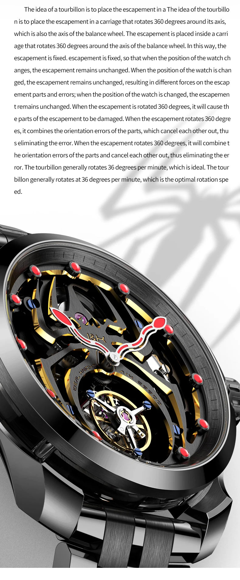 IDEAL KNIGHT 6802 Automatic Watch For Men Hollow Skeleton Mechanical Wristwatch Waterproof Tourbillon Man Watch Sapphire Mirror