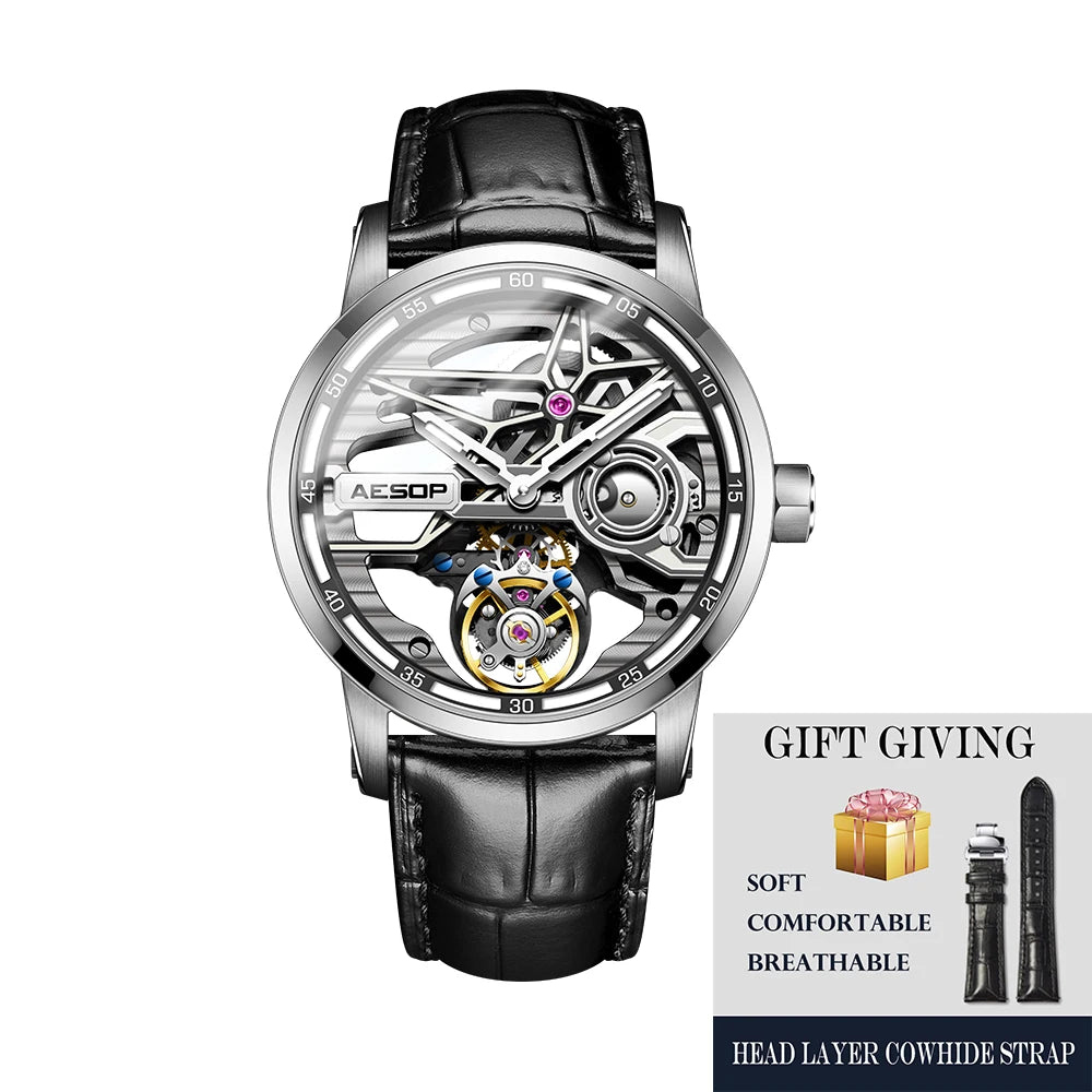 AESOP Flying Tourbillon Watch for Men Skeleton Automatic Tourbillon Movement Mechanical Wrist Watches Mens Fashion Sapphire New