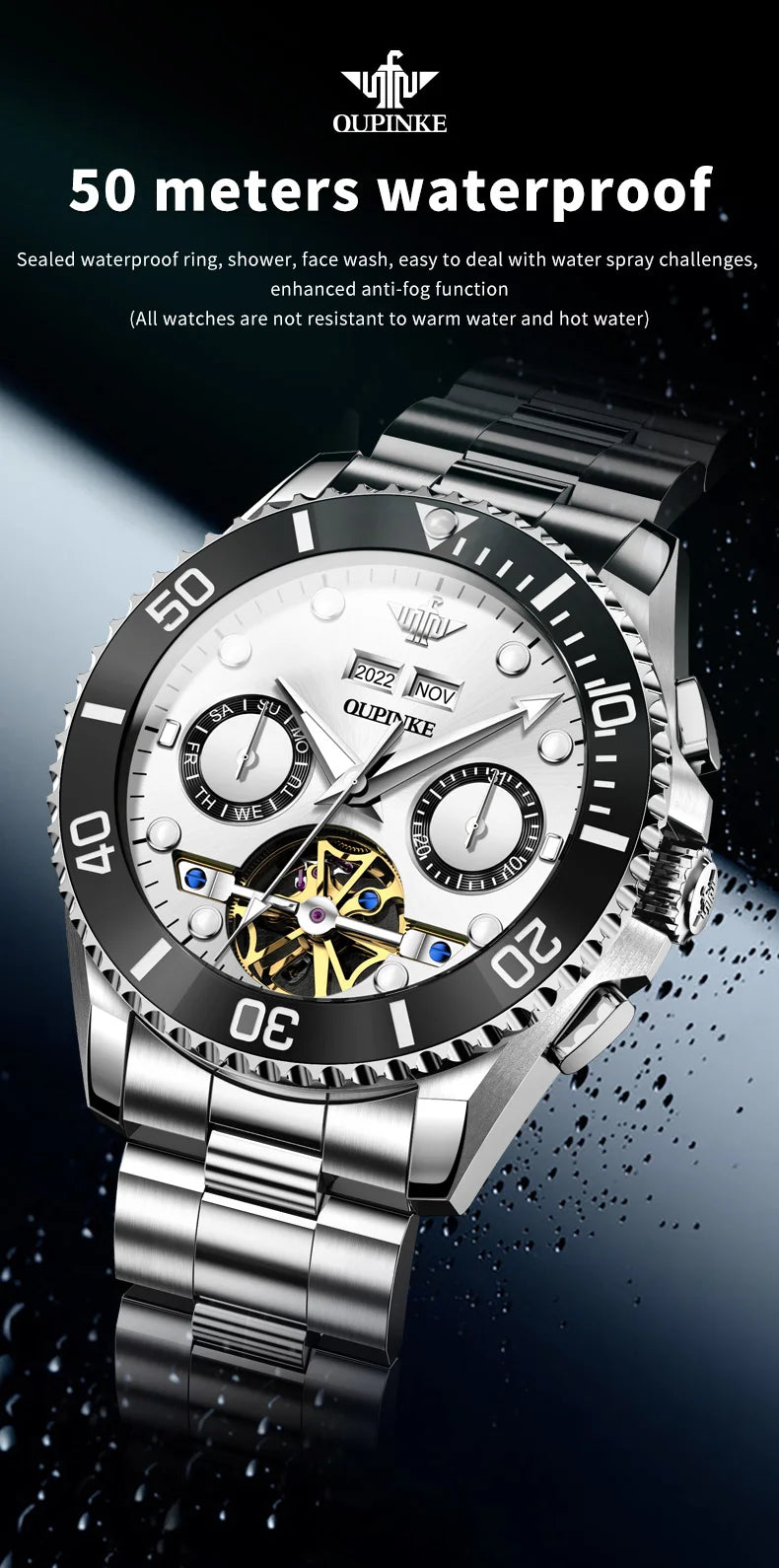 OUPINKE Automatic Mechanical Watches for Men White Black Panda Eye Skeleton Luxury Top Brand Sapphire Mirror Male Diving Watches