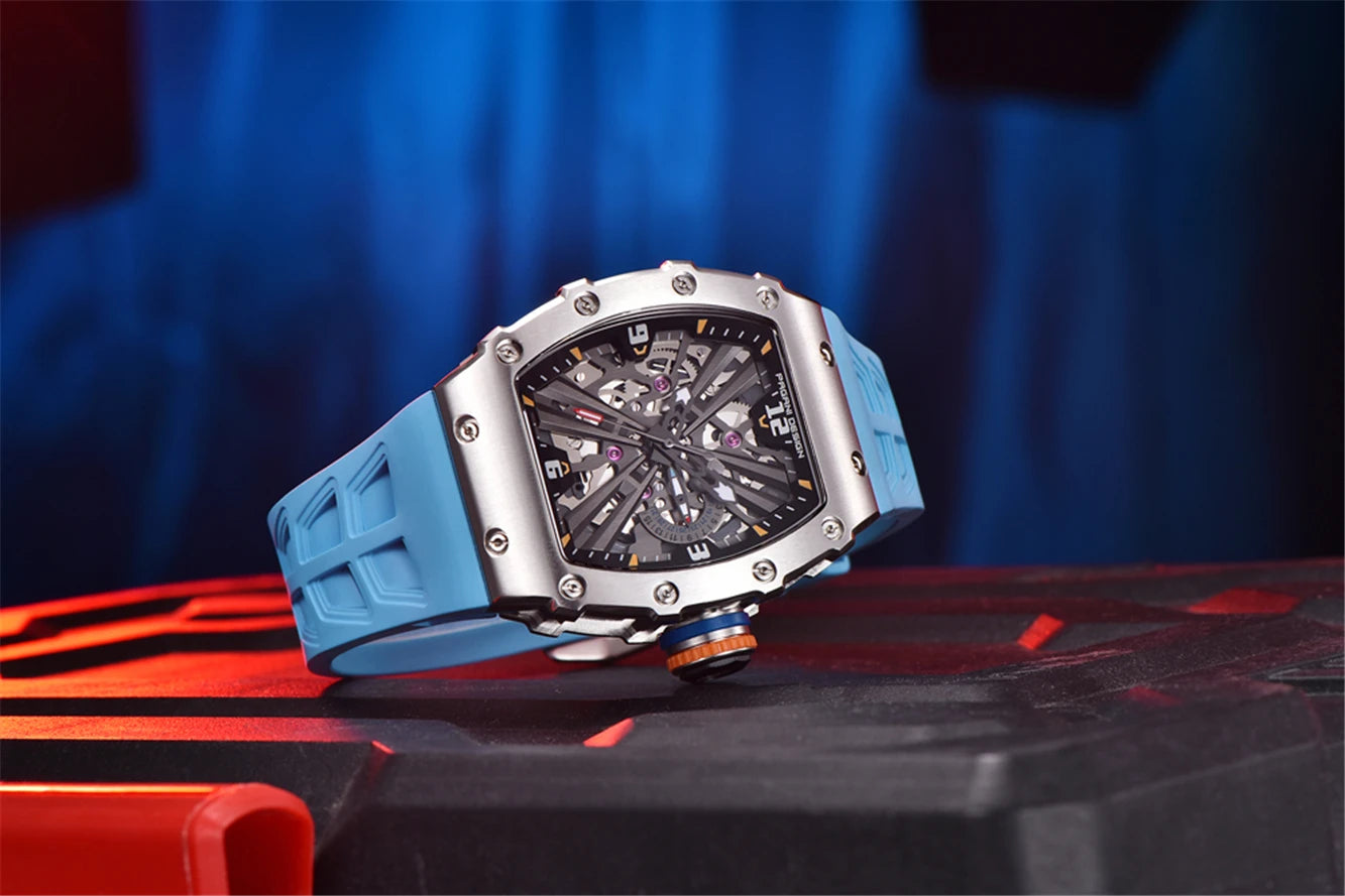 PAGANI DESIGN New VH65 Watch For Men Skeleton Quartz Wristwatch Sapphire Glass Silicone Original Luxury Men Watch Gift With Box