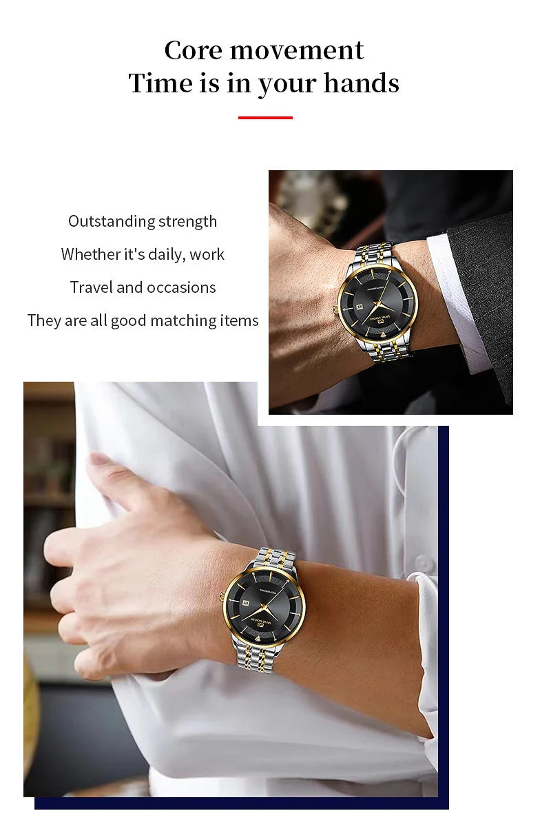 VA VA VOOM Fashion Men's Watches Waterproof Stainless Steel Business Simple Night Light Date Top Brand Quartz Watch for Men