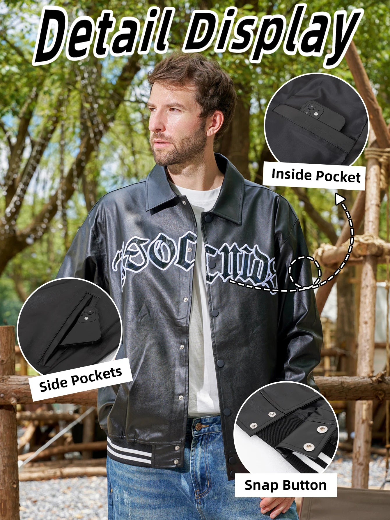 Men's Faux Leather Jackets Vintage Casual Fashion Outwear Loose Pu Leather Motorcycle Windbreaker BomberStyle Jackets
