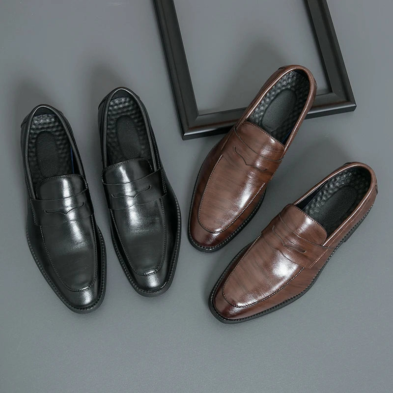 Men's Loafers Handmade PU Leather Loafer Casual Driving Flats Slip-on Shoes Luxury Comfy Moccasins Black Casual Shoes Mo-22123