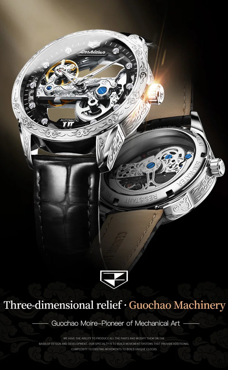 JSDUN 8917 Mens Watch Leather Strap Original Business Multifunctional Mechanical Watch﻿ Waterproof Watches For Man Gifts