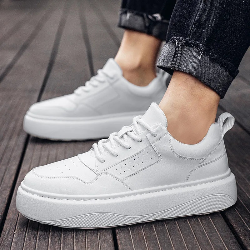 White Board Shoes Male Cow Leather Platform Shoes Man