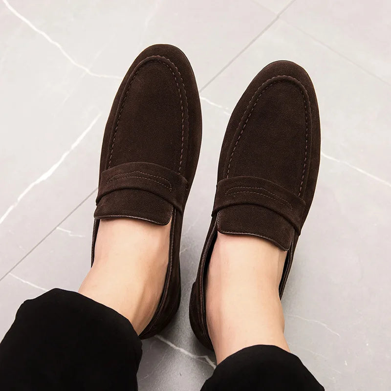 New Men Suede Leather Casual Shoes British Style Pointed Toe Fashion Slip-on Loafers