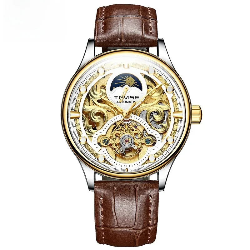 New 2025 Men's Automatic Leather Belt Watch Waterproof Business Casual Mechanical Wristwatch Hollow Design Live Broadcast Delive
