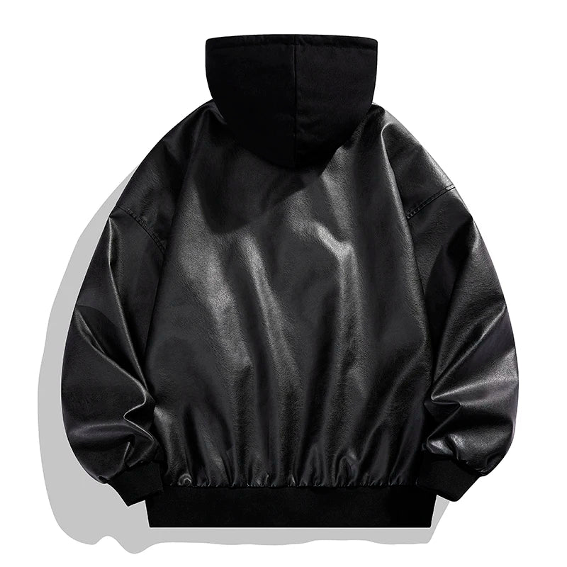 Hoodie Vintage Faux Leather jackets Trendy Cool Black Faux Suede PU Leather Jackets Men's hip hop Style Luxury Leather Clothes