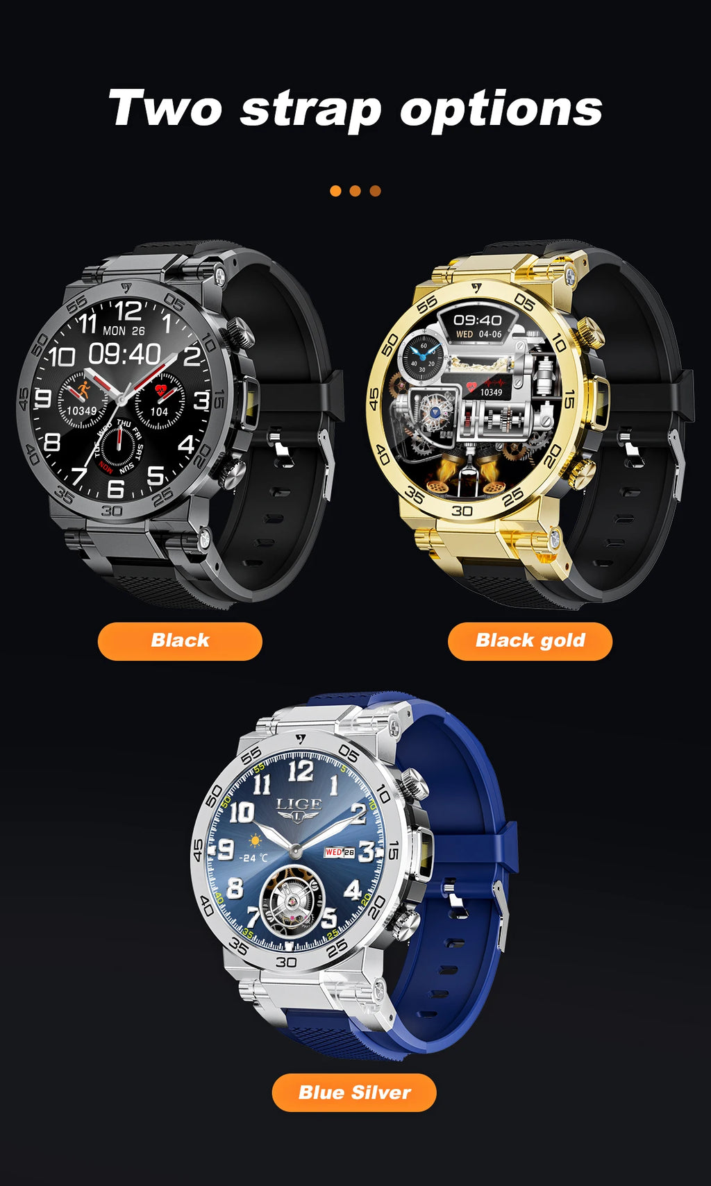 LIGE Fashion LED Flashlight Smart Watch For Men Custom Watch Face Bluetooth Call  Bracelet Sport Blood Oxygen Monitor Smartwatch