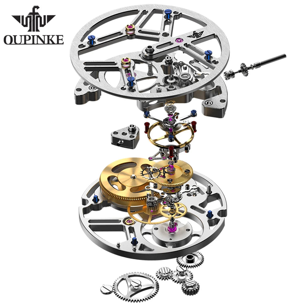 OUPINKE 8003 Tourbillon Men Watch Luxury Brand Hollow out Automatic Mechanical Watch Silicone Waterproof Sapphire Mirror Watch