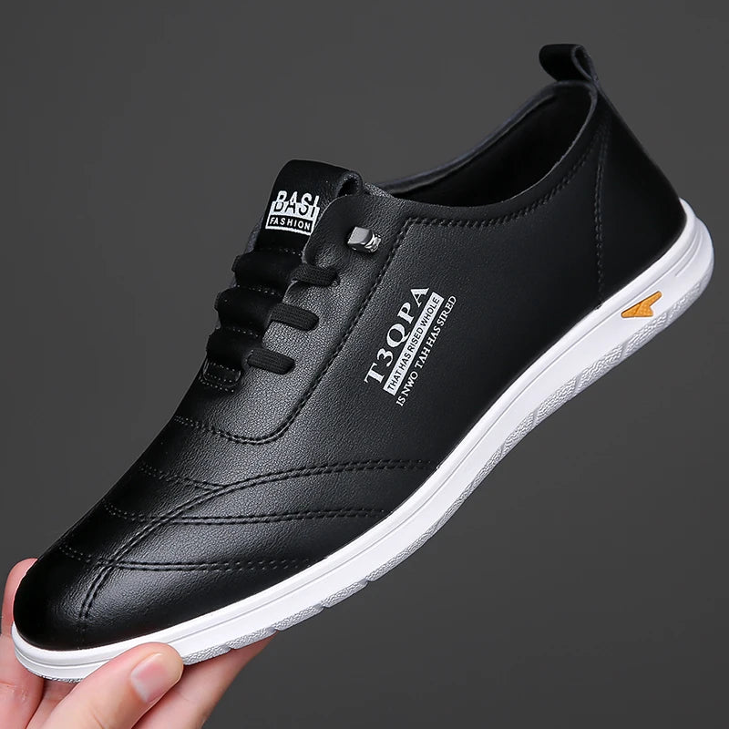 Yearcon Men's Slip-On Leather oes Breathable Thin Faionable Soft Bot And Anti-Slip Casual Lace-Up round Toe Rubber Sole