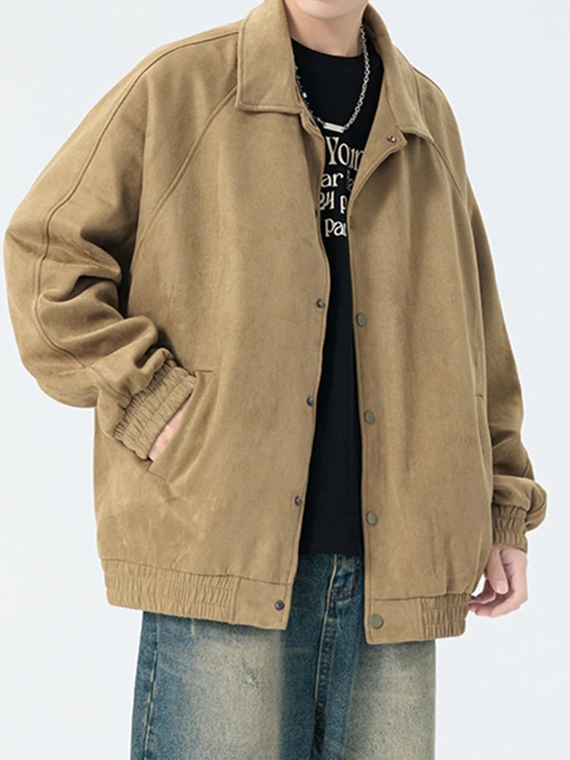 Suede Leather Jacket Men Spring Autumn Turndown Collar Casual Jacket Men Streetwear Plus Size M-8XL for Big and Tall Men's Coats