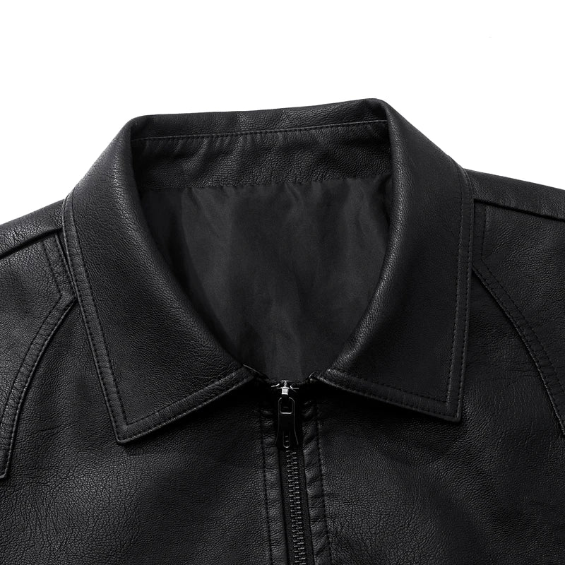 Men’s PU Leather Jacket Classic Faux Leather Coat Slim Fit Casual Motorcycle Biker Outerwear with Zipper Pockets for Autumn