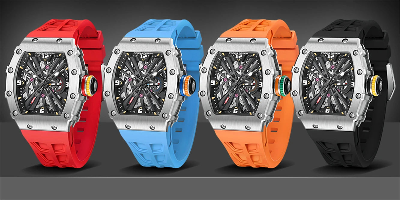 PAGANI DESIGN New VH65 Watch For Men Skeleton Quartz Wristwatch Sapphire Glass Silicone Original Luxury Men Watch Gift With Box