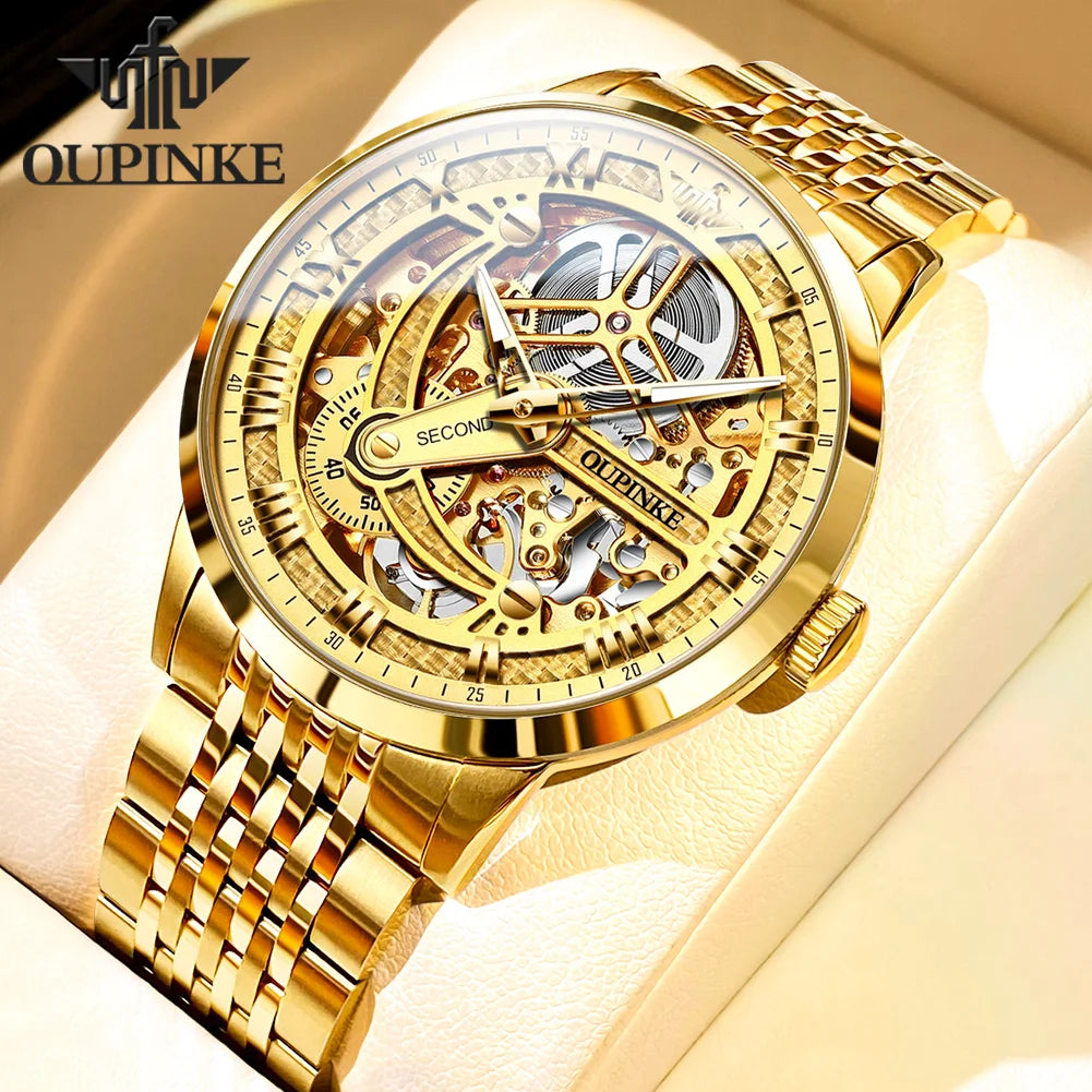 OUPINKE Great Price Reduction Luxury Brand Men Watch Gold Fully Automatic Mechanical Watch Waterproof Luminous Original Watch