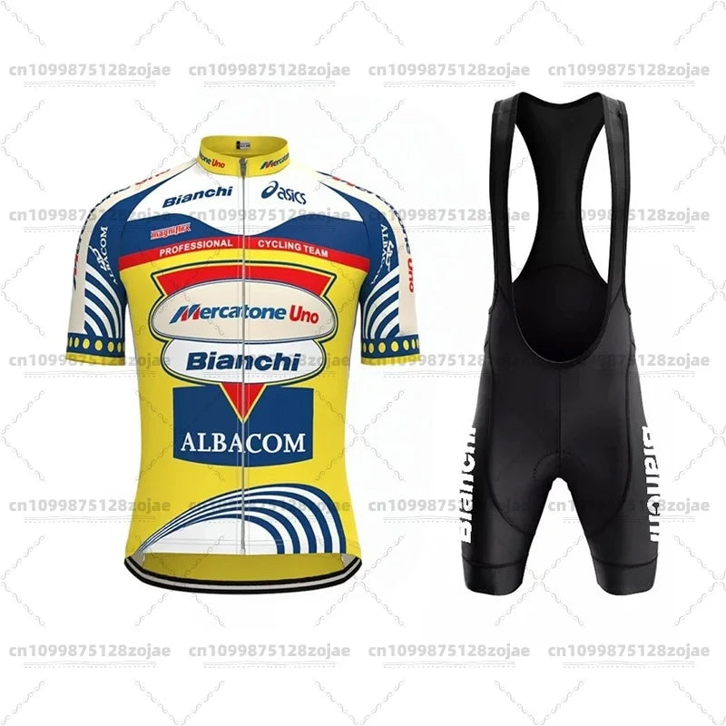 2025 Men's Retro Short Sleeve Jersey BIANCHI Cycling Jersey Bicycle Summer Short Sleeve Quick Dry Cycling Suit Kit