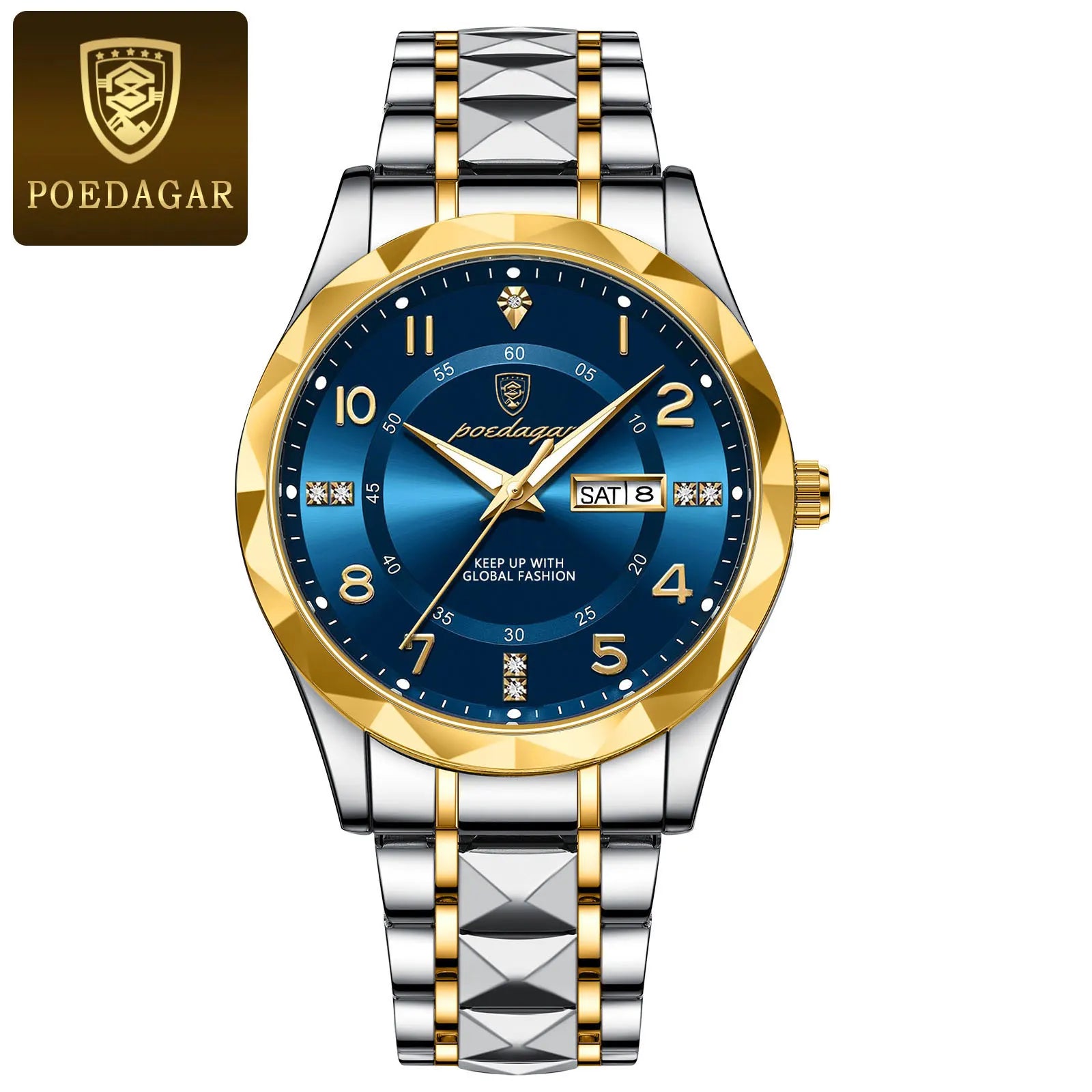 POEDAGAR Luxury Men Watch Waterproof Date Week Luminous Fashion Wristwatch Stainless Steel Quartz Sport Men's Watches Male Reloj