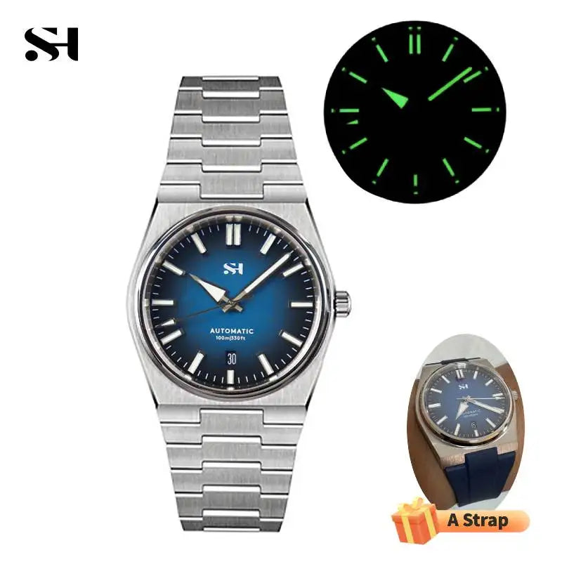 SH Stainless Steel Automatic Diver Men Watch PT5000 SW200 Full Brushed Bracelet See-Through Back 10ATM Waterproof PRX Watch