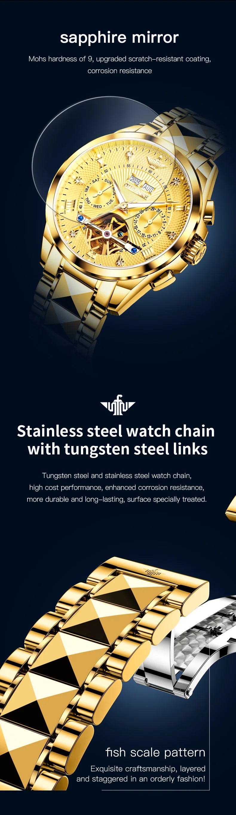 OUPINKE 3270 Mens Watch Automatic Mechanical Watch﻿ Waterproof Luminous Watches For Man Tungsten Steel Imported Movement Reloj