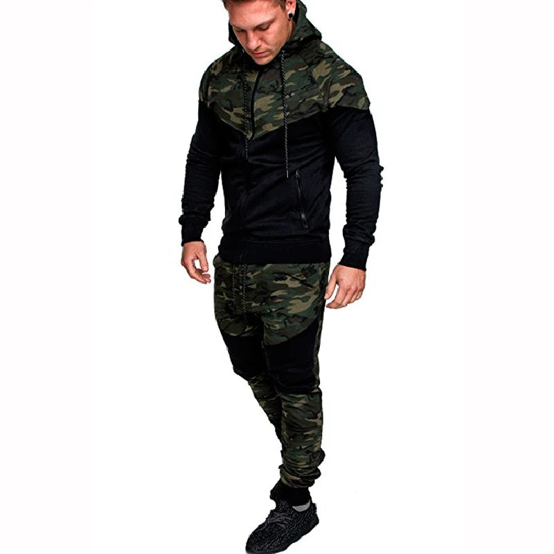 2025 New Men's Sportswear Set Two-piece Casual Jogging Warm Breathable Fitness Sportswear Set Military Tactical Hoodie + Trouser