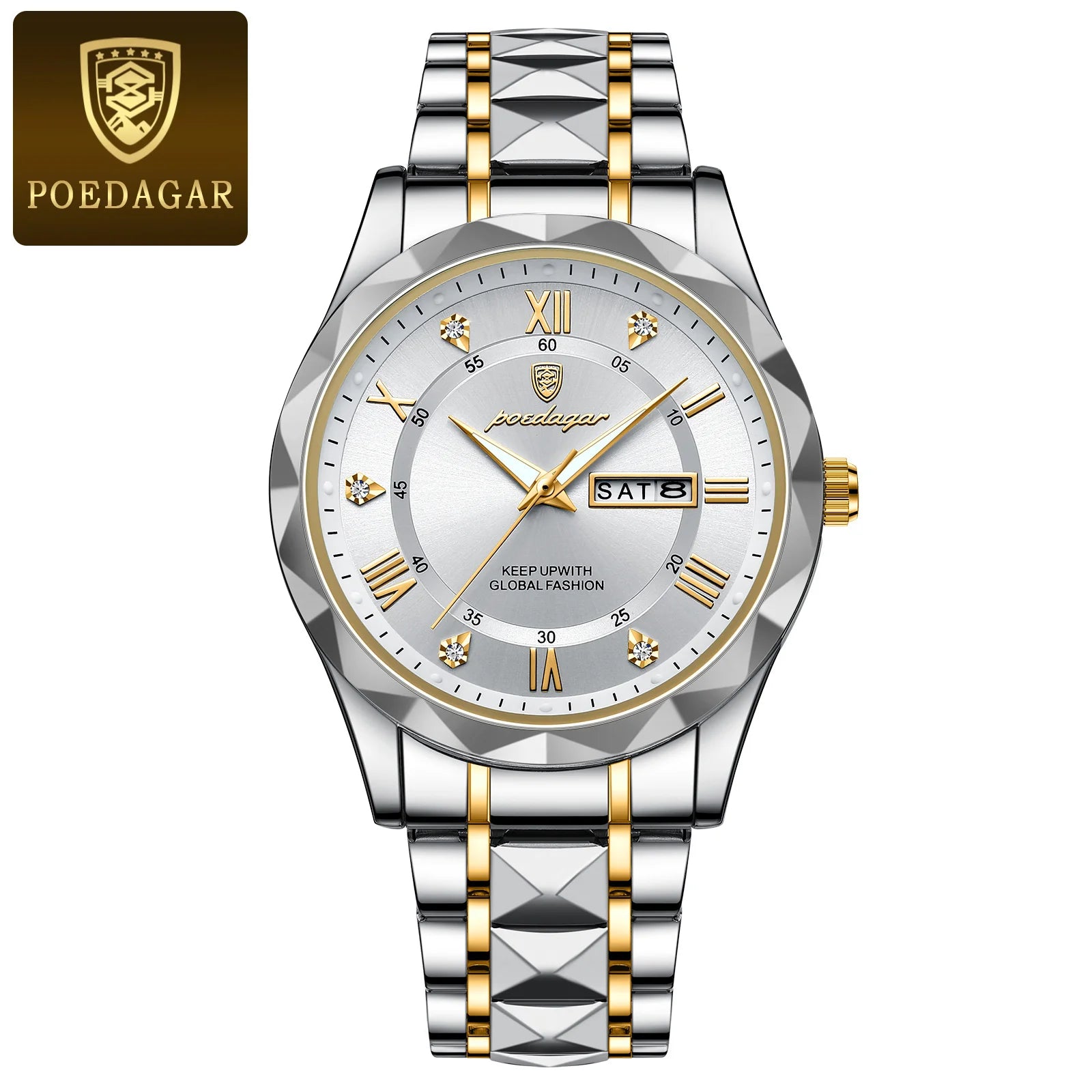 POEDAGAR Luxury Business Men's Watches Waterproof Stainless Steel Luminous Man Wristwatch Date Week Quartz Sport Men Watch Reloj