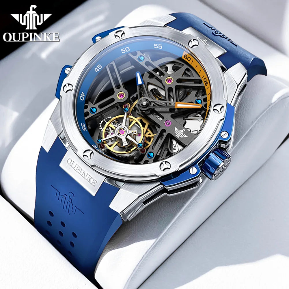 OUPINKE 8003 Tourbillon Watch Top Luxury Brand Men Fully Automatic Mechanical Watch Waterproof Silicone Strap Original Men Gifts
