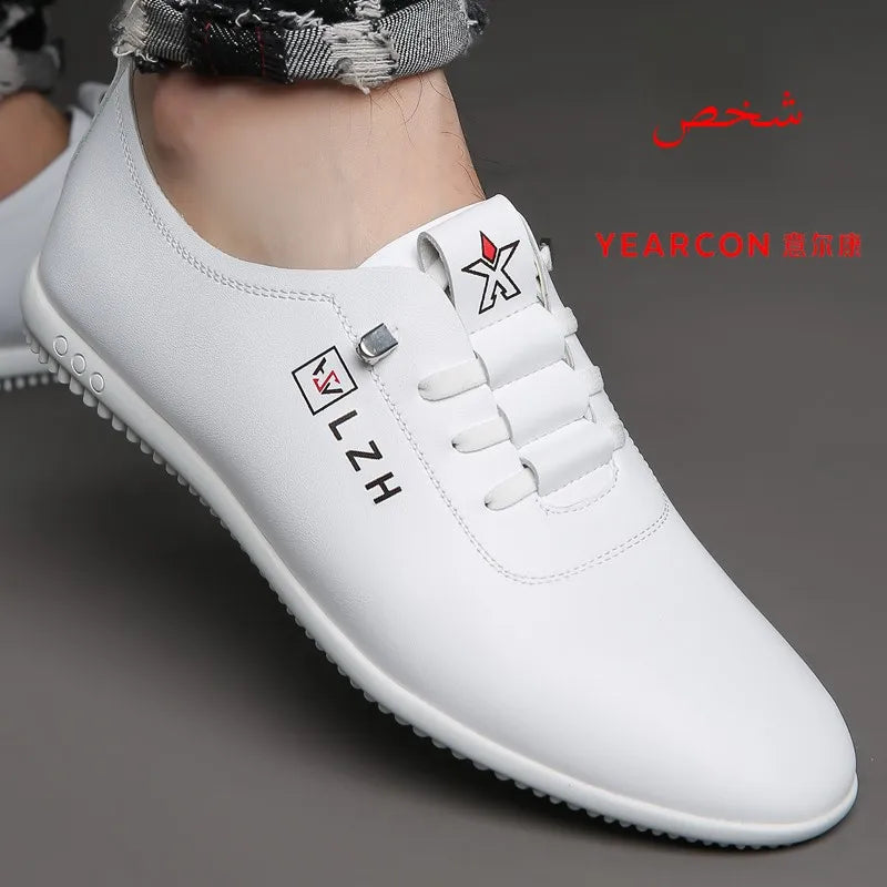 Yearcon Men's Slip-On Leather oes Breathable Thin Faionable Soft Bot And Anti-Slip Casual Lace-Up round Toe Rubber Sole