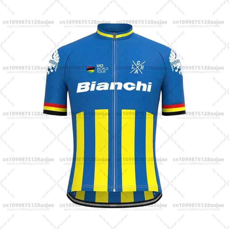 2025 Men's Retro Short Sleeve Jersey BIANCHI Cycling Jersey Bicycle Summer Short Sleeve Quick Dry Cycling Suit Kit